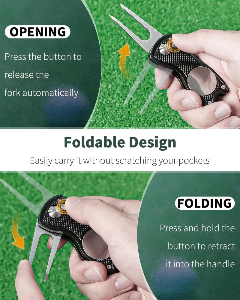 GreenHaven 2-6 Pack Golf Divot Repair Tool for Golfers Foldable Metal Green Tool with Magnetic Putt Alignment Ball Marker Pop-up Fork Tine with Sturdy Aluminum Alloy Handle - Image 5